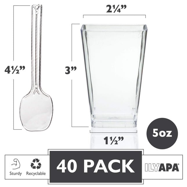 40 Pack of 5 oz Small Plastic Dessert Cups with Spoons