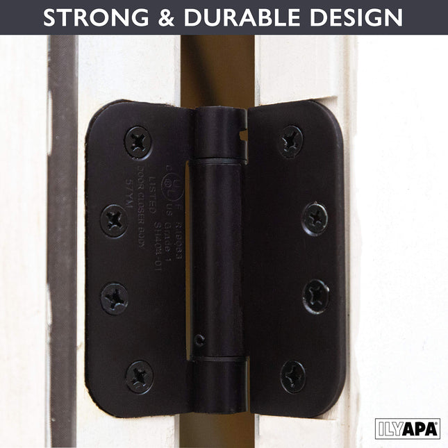 Self Closing Door Hinges, 2 Pack, Oil Rubbed Bronze - 4x4 Inch Interior Spring Hinges for Doors