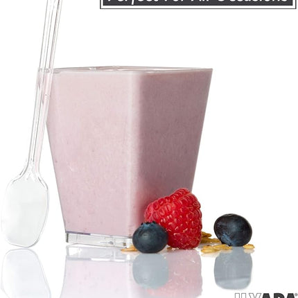 100 Mini Plastic Dessert Cups with Spoons - 5 oz Dessert Shooters