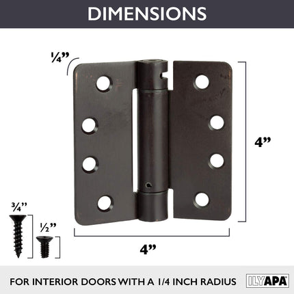 2 Pack of Self Closing Door Hinges Oil Rubbed Bronze - 4 x 4 Inch Interior Hinges for Doors with 1/4" Radius