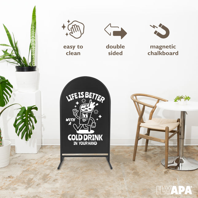 Metal Double Sided Swinging Chalkboard Sign - 21x35 inch Magnetic Sidewalk Sign - A Frame Chalkboard Alternative Menu Board for Restaurant