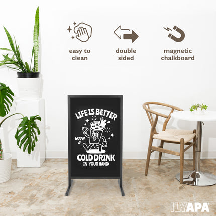 Metal Double Sided Swinging Chalkboard Sign - 22x37 inch Magnetic Sidewalk Sign - A Frame Chalkboard Alternative Menu Board for Restaurant