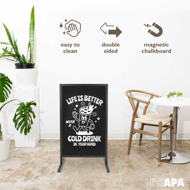 Metal Double Sided Swinging Chalkboard Sign - 22x37 inch Magnetic Sidewalk Sign - A Frame Chalkboard Alternative Menu Board for Restaurant
