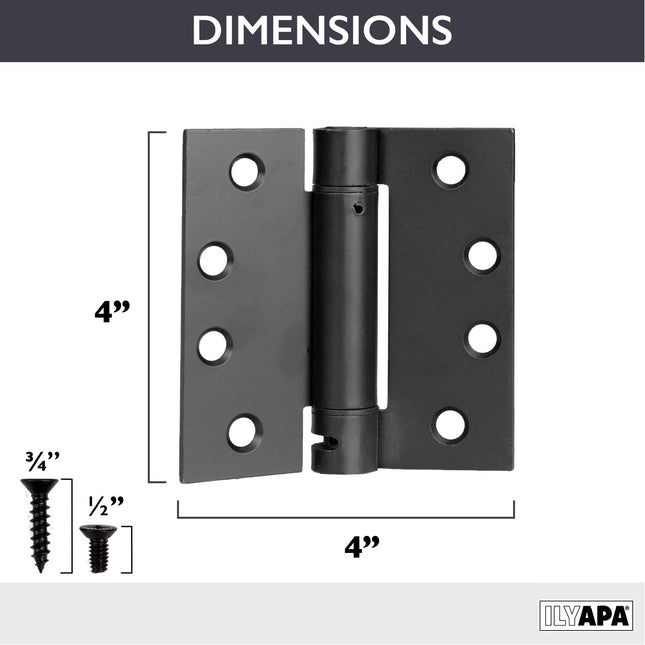 2 Pack of Self Closing Door Hinges Black - 4 x 4 Inch Square Interior Hinges for Doors