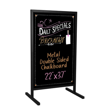 Metal Double Sided Swinging Chalkboard Sign - 22x37 inch Magnetic Sidewalk Sign - A Frame Chalkboard Alternative Menu Board for Restaurant