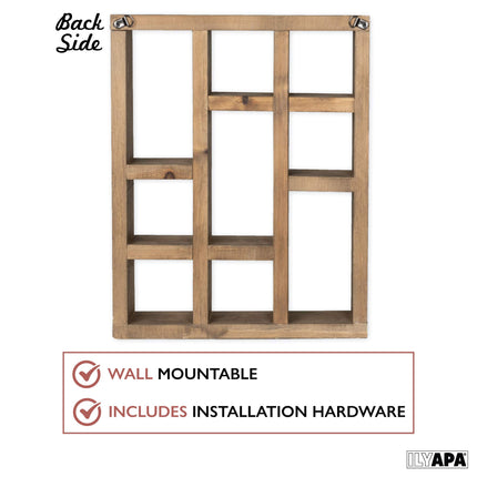 Ilyapa Knick Knack Shelf, Barnwood - Wall Mount or Freestanding Organizer Stand for Oils, Coffee Mugs, Crystals, Rocks, Curios & More