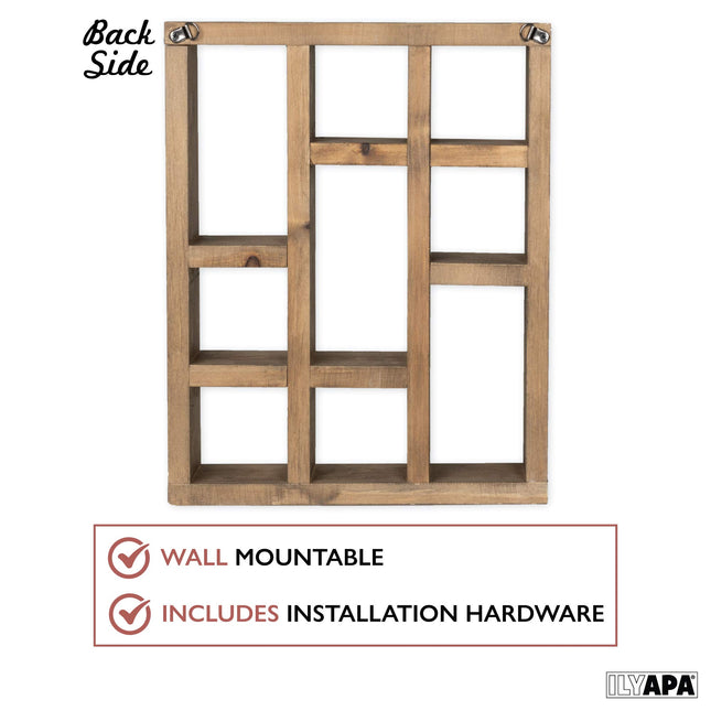 Ilyapa Knick Knack Shelf, Barnwood - Wall Mount or Freestanding Organizer Stand for Oils, Coffee Mugs, Crystals, Rocks, Curios & More