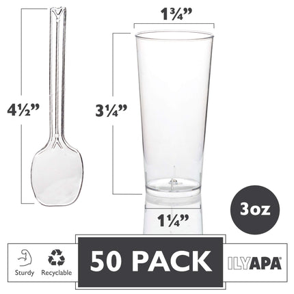 50 Mini Plastic Dessert Cups with Spoons - 3 oz Round Dessert Shooters