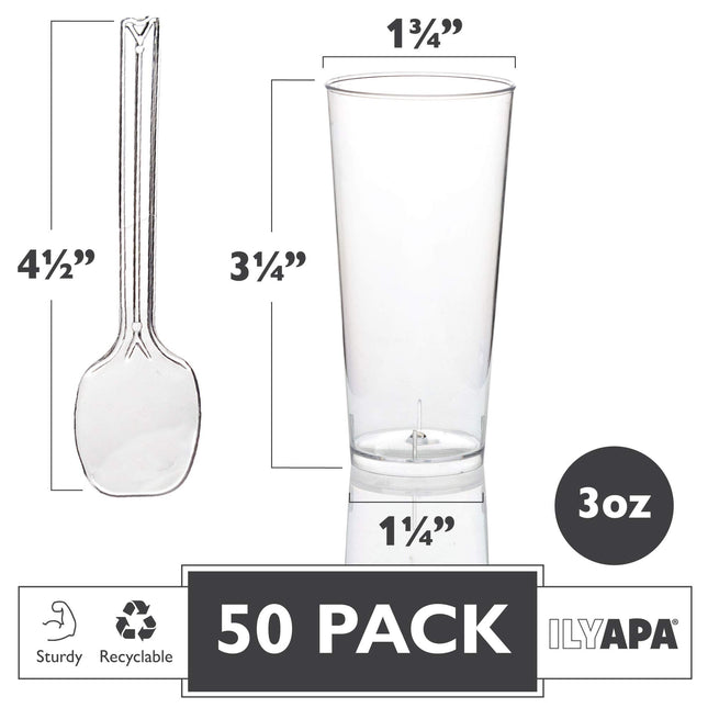 50 Mini Plastic Dessert Cups with Spoons - 3 oz Round Dessert Shooters