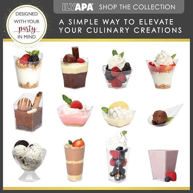 100 Mini Plastic Dessert Cups with Spoons - 5 oz Dessert Shooters