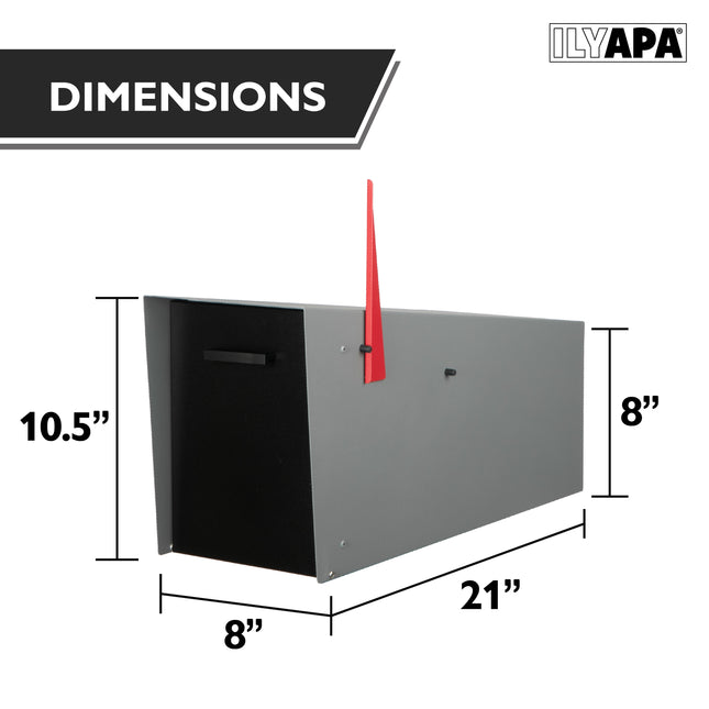 Modern Mailbox with Angle Design Post Mount - Gray Powder Coated Metal Mailbox with Black Door - Waterproof for Parcels, with Magnetic Door