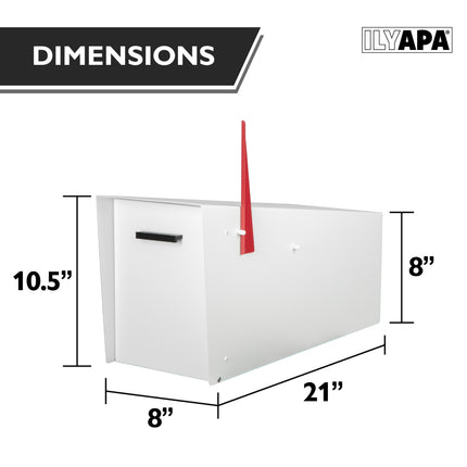 Modern Mailbox with Angle Design Post Mount - White Powder Coated Metal Mailbox - Waterproof for Curbside Parcels, with Magnetic Close Door