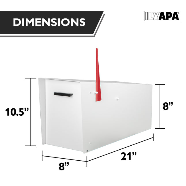 Modern Mailbox with Angle Design Post Mount - White Powder Coated Metal Mailbox - Waterproof for Curbside Parcels, with Magnetic Close Door