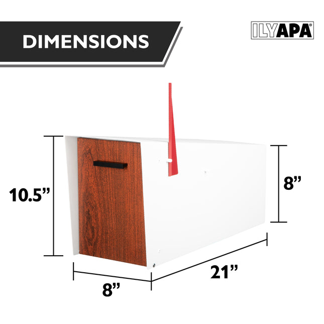 Modern Mailbox with Angle Design Post Mount - White Powder Coated Metal Mailbox with Wood Door - Waterproof for Parcels, Magnetic Close Door