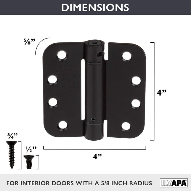 Self Closing Door Hinges, 2 Pack, Oil Rubbed Bronze - 4x4 Inch Interior Spring Hinges for Doors