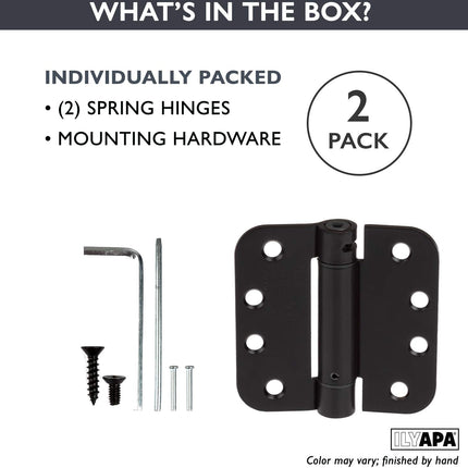 Self Closing Door Hinges, 2 Pack, Oil Rubbed Bronze - 4x4 Inch Interior Spring Hinges for Doors