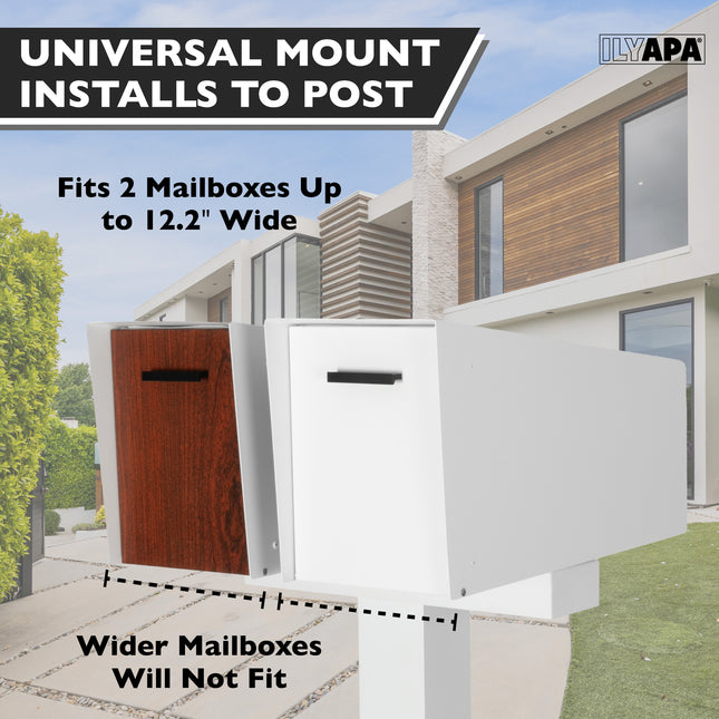 Double Mailbox Post for Outside - 43x4x4 inch White Metal Dual Mailboxes Post for Outside with Universal Mounting Bracket Plate for 2