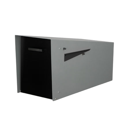 Modern Mailbox with Angle Design Post Mount - Gray Powder Coated Metal Mailbox with Black Door - Waterproof for Parcels, with Magnetic Door
