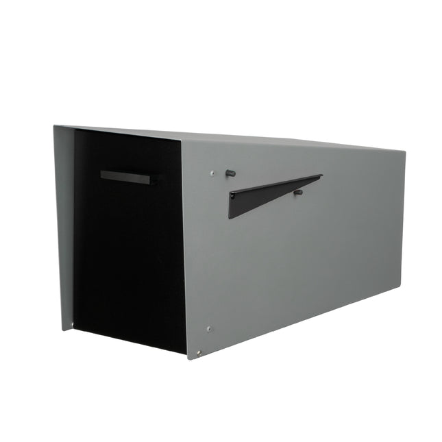 Modern Mailbox with Angle Design Post Mount - Gray Powder Coated Metal Mailbox with Black Door - Waterproof for Parcels, with Magnetic Door