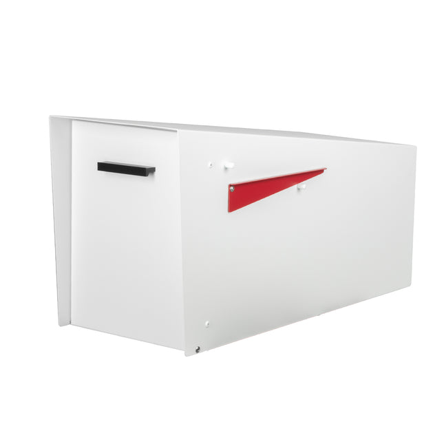 Modern Mailbox with Angle Design Post Mount - White Powder Coated Metal Mailbox - Waterproof for Curbside Parcels, with Magnetic Close Door