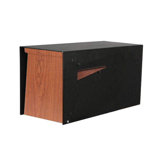 Modern Mailbox for Post Mount - Black Powder Coated Metal Mailbox with Ash Wood Door - Waterproof for Parcels, Recessed Magnetic Close Door