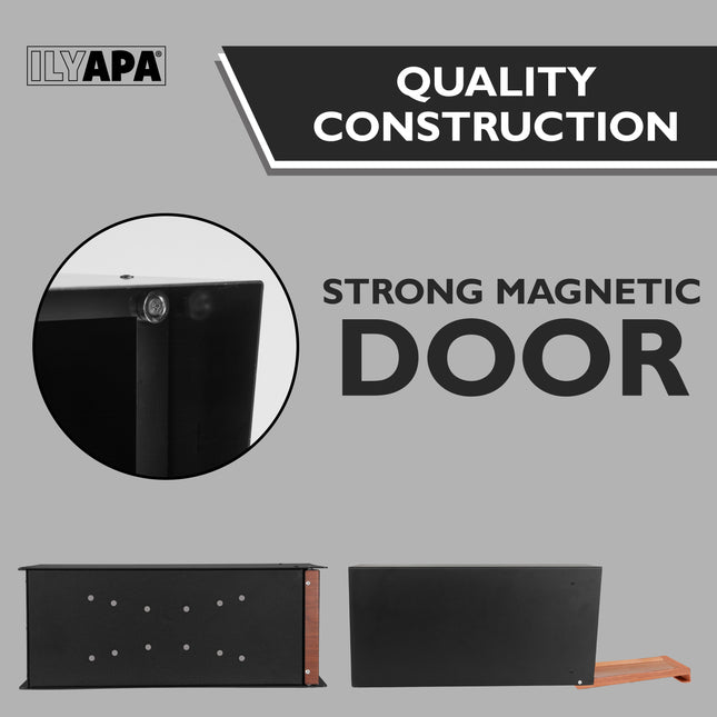 Modern Mailbox for Post Mount - Black Powder Coated Metal Mailbox with Ash Wood Door - Waterproof for Parcels, Recessed Magnetic Close Door