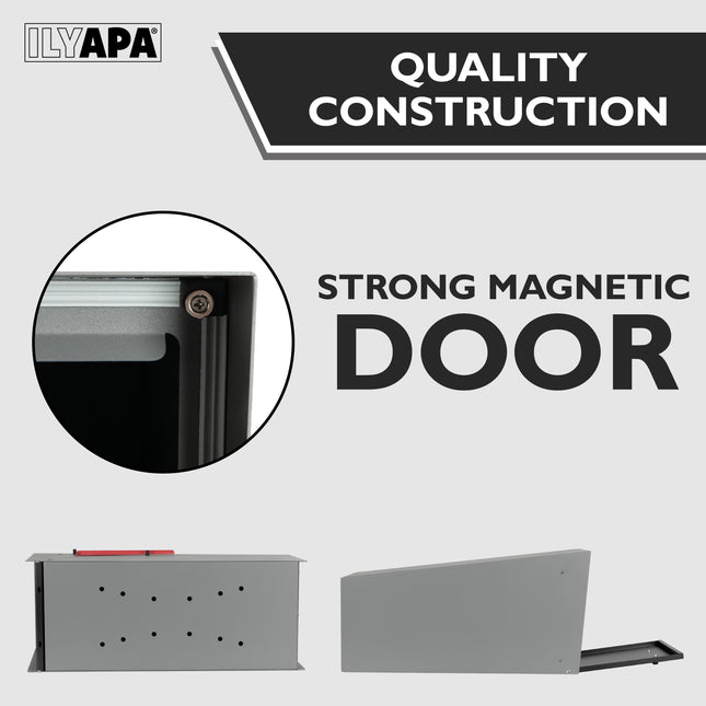 Modern Mailbox with Angle Design Post Mount - Gray Powder Coated Metal Mailbox with Black Door - Waterproof for Parcels, with Magnetic Door