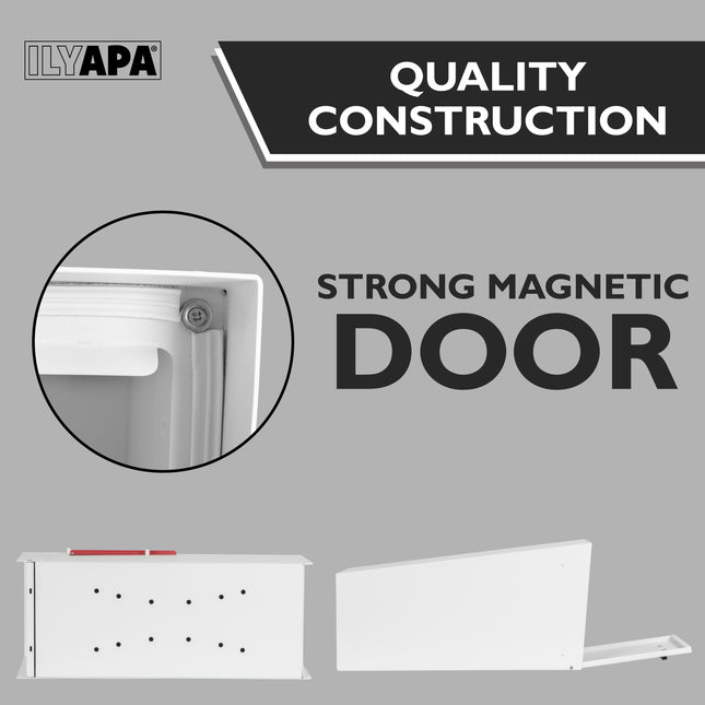 Modern Mailbox with Angle Design Post Mount - White Powder Coated Metal Mailbox - Waterproof for Curbside Parcels, with Magnetic Close Door