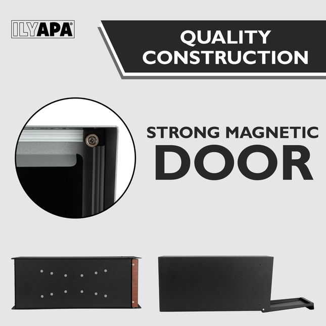 Modern Mailbox for Post Mount - Black Powder Coated Metal Mailbox with Printed Redwood Grain Trim - Waterproof for Parcels, Magnetic Close Door