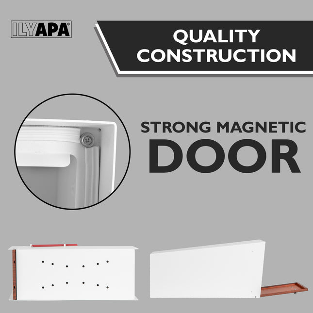 Modern Mailbox with Angle Design Post Mount - White Powder Coated Metal Mailbox with Wood Door - Waterproof for Parcels, Magnetic Close Door