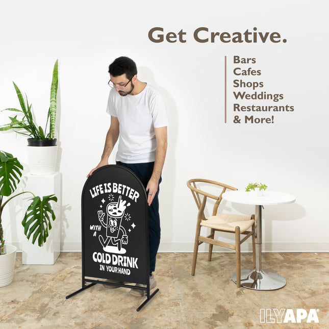 Metal Double Sided Swinging Chalkboard Sign - 21x35 inch Magnetic Sidewalk Sign - A Frame Chalkboard Alternative Menu Board for Restaurant