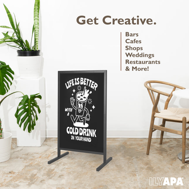Metal Double Sided Swinging Chalkboard Sign - 22x37 inch Magnetic Sidewalk Sign - A Frame Chalkboard Alternative Menu Board for Restaurant