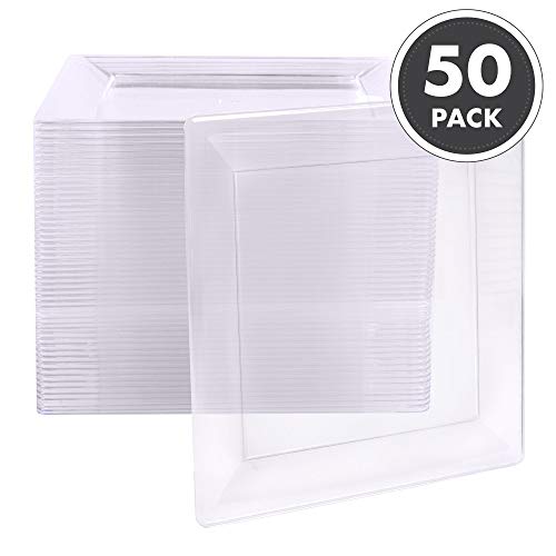 50 Plastic Square Plates - 4 Inch Clear Disposable Plates