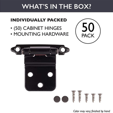 Self Closing Cabinet Hinges Black, 50 Pack - 3/8 Inch Inset Variable Overlay Kitchen Cabinet Door Hinge Hardware