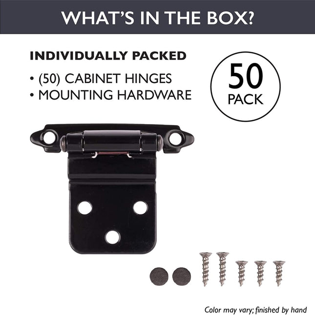 Self Closing Cabinet Hinges Black, 50 Pack - 3/8 Inch Inset Variable Overlay Kitchen Cabinet Door Hinge Hardware