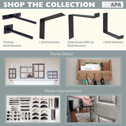 Heavy Duty Steel Concealed Floating Shelf Brackets 4 Pack of 8 Inch Blind Shelf Supports with 1.5" x 2" Square Base - Farmhouse Rustic Iron Finish Industrial Metal Shelf Holders, Hidden Shelf Brackets