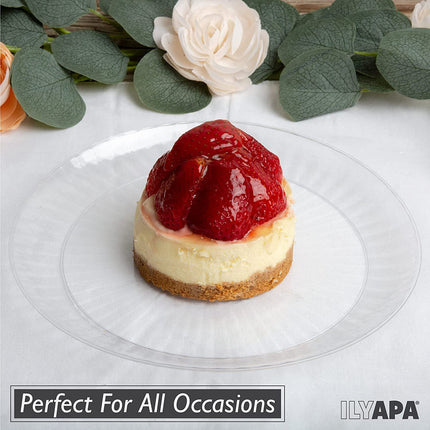 Ilyapa 100 Fancy Clear Plastic Plates, 9 Inch - Premuim Disposable Plastics for Party or Wedding