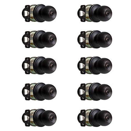 Ilyapa Privacy Door Knob for Bed/Bath - Ball, Oil Rubbed Bronze Interior Keyless Turn Thumb Locking Round Door Handle, Oil Rubbed Bronze, 10 Pack