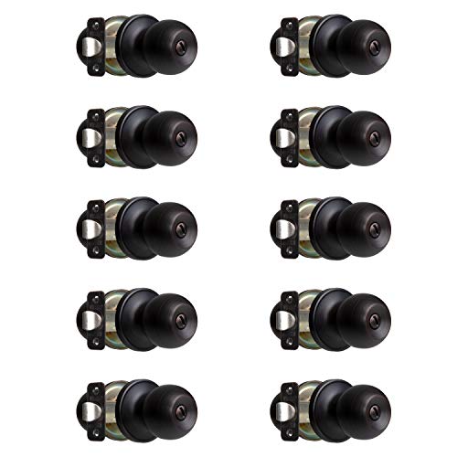 Ilyapa Privacy Door Knob for Bed/Bath - Ball, Oil Rubbed Bronze Interior Keyless Turn Thumb Locking Round Door Handle, Oil Rubbed Bronze, 10 Pack