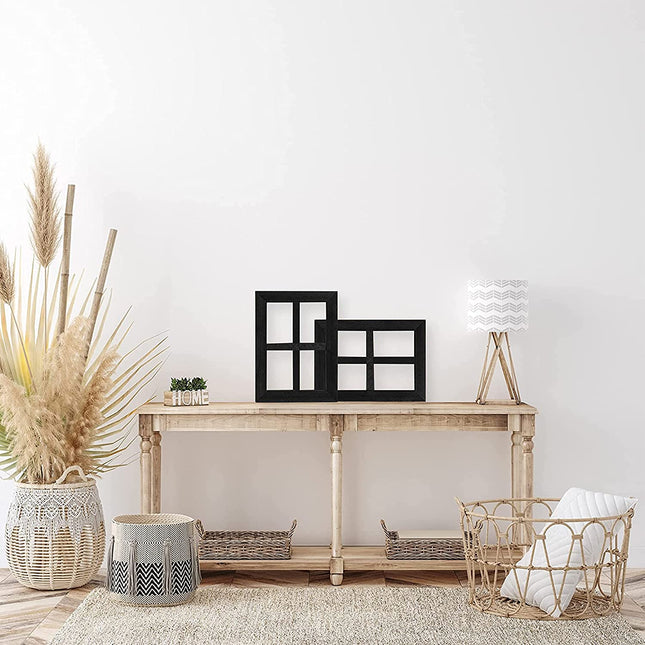 Ilyapa Window Frame Wall Decor 2 Pack - 11x15" Rustic Black Wood