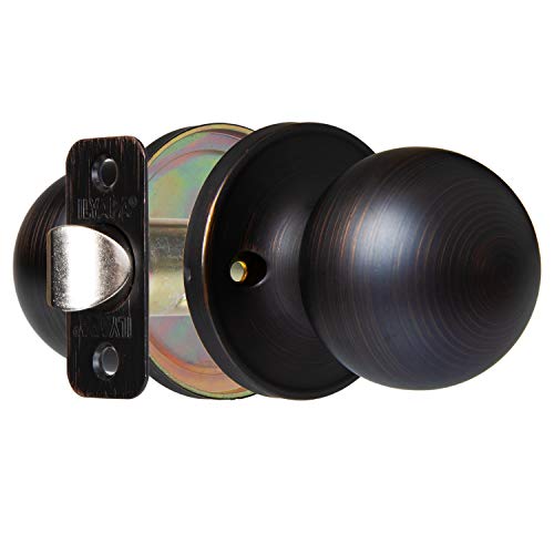 Ilyapa Passage Door Knob for Hall/Closet - Ball, Oil Rubbed Bronze Interior Keyless Non Locking Round Door Handle, Oil Rubbed Bronze