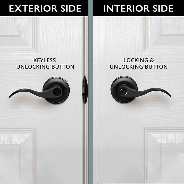 Ilyapa Privacy Door Lever for Bed/Bath - Wave, Matte Black Reversible Interior Keyless Turn Thumb Locking Door Leverset, Matte Black, 10 Pack