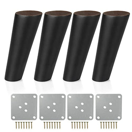 Ilyapa Wooden Tapered Oblique Furniture Leg - Set of 4 Black 6 Inch Mid Century Modern Tapered Replacement Furniture Feet for Sofas, Chairs, End Tables