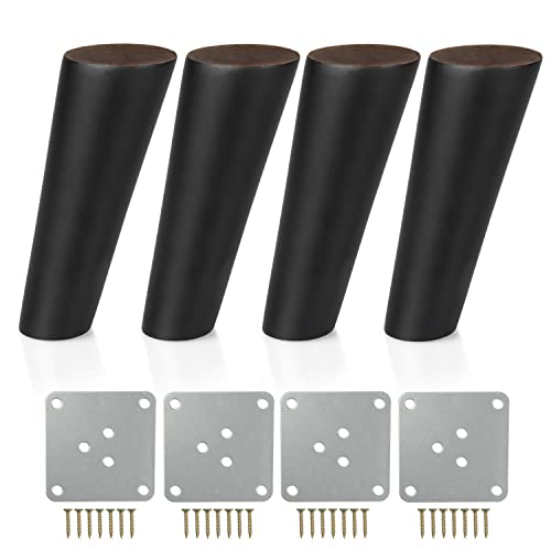 Ilyapa Wooden Tapered Oblique Furniture Leg - Set of 4 Black 6 Inch Mid Century Modern Tapered Replacement Furniture Feet for Sofas, Chairs, End Tables