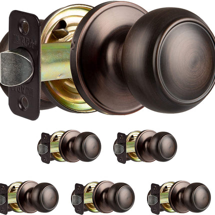 Interior Passage Door Knob - Keyless Hall and Closet Locksets - Hall and Closet - Improved Oil Rubbed Bronze Finish - (6 Pack)
