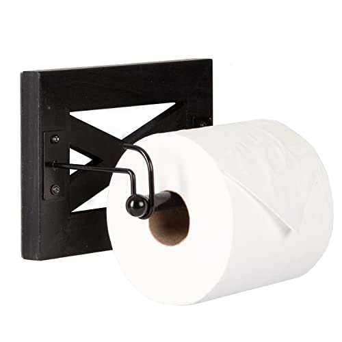 Ilyapa Farmhouse Toilet Paper Holder for Bathroom - Black Rustic Wood Wall Mount Toilet Roll Holder