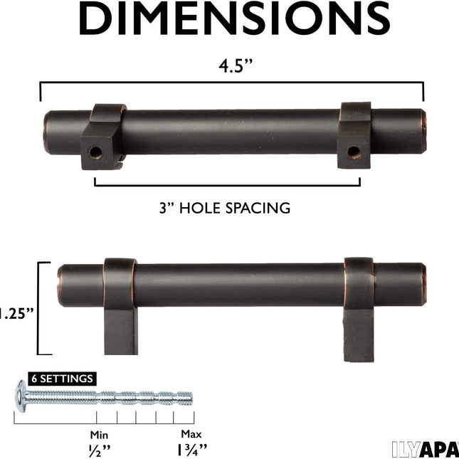 Oil Rubbed Bronze Kitchen Cabinet Pulls - 3 Inch Bar - 10 Pack of Kitchen Cabinet Hardware