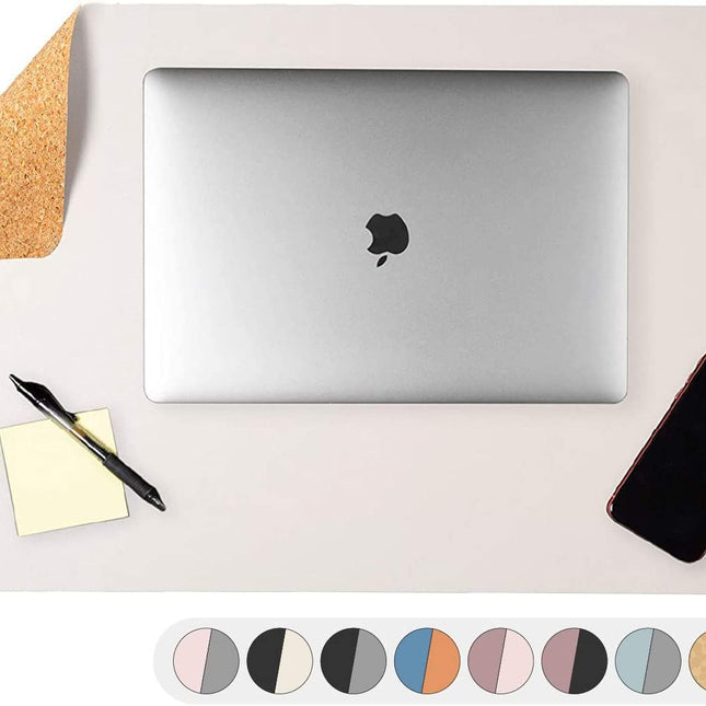 Office Desk Mat, Double Sided Eggshell & Cork - 36 x 17 Inch Leather Style Computer Pad for Desk