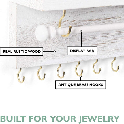 Ilyapa Wall Mounted Jewelry Organizer with Shelf - Rustic White Wood