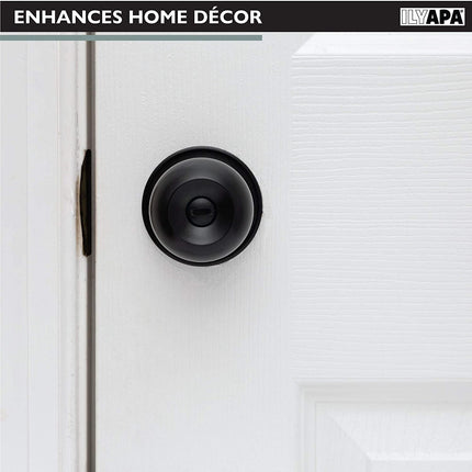 Ilyapa Privacy Door Knob for Bed/Bath - Ball, Matte Black Interior Keyless Turn Thumb Locking Round Door Handle, Matte Black, 6 Pack